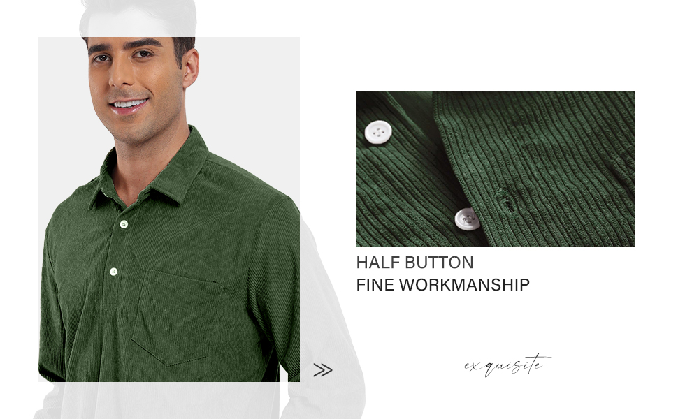 TROBOY Mens Ribbed Corduroy Long Sleeve Casual Shirt