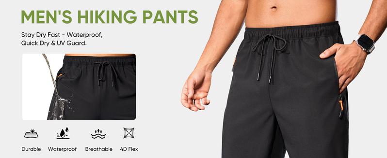 2-Pack Men's Lightweight Hiking Pants Quick-Dry Water-Proof Sweatpants Joggers with Zipper Pockets for Workout Travel Running