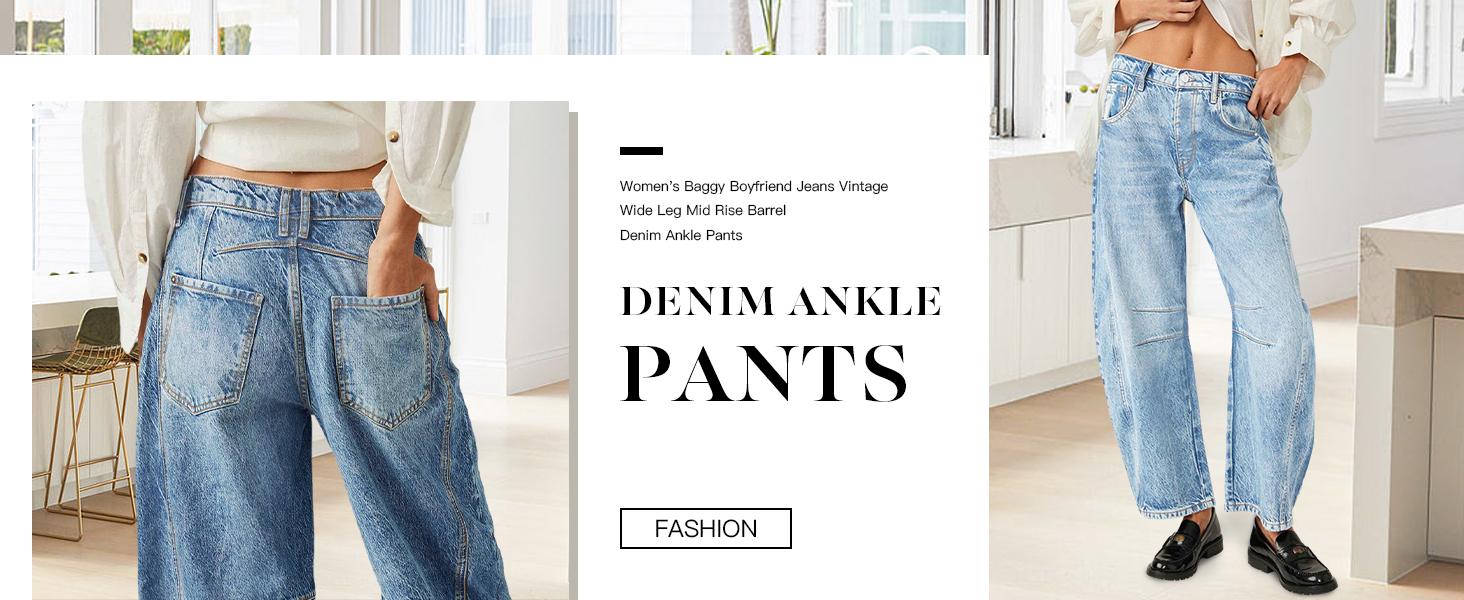 Imily Bela Women's Baggy Boyfriend Jeans Vintage Wide Leg Mid Rise Barrel Denim Ankle Pants Imily Bela Women's Baggy Boyfriend Jeans Vintage Wide Leg Mid Rise Barrel Denim Ankle Pants