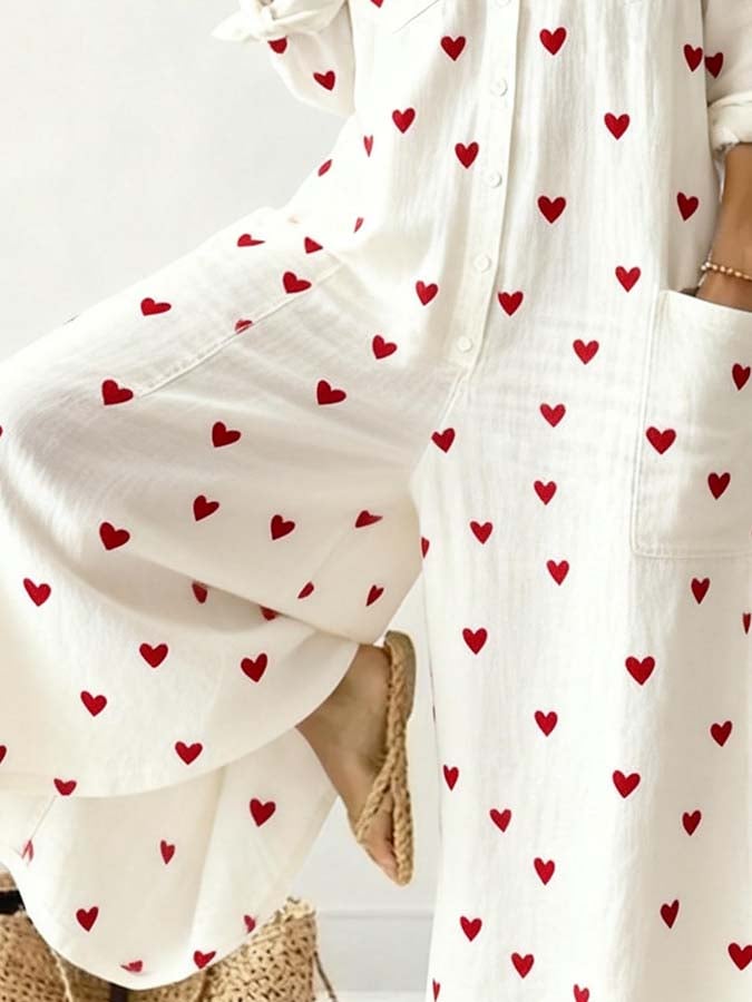 Women'S Casual Jumpsuit With Heart Print-S.fashion