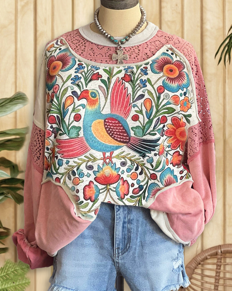 Casual Color Contrast Paneled Graphic Print Sweatshirt-S.fashion