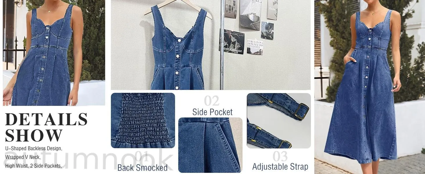 utcoco Women's Sleeveless Denim Midi Dress, Slim-Fit Button-Down Casual Fashion Apparel for Ladies, Style