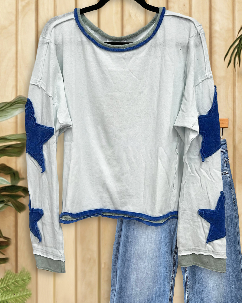 Patchwork Star Applique On-trend Drop Shoulder Sweatshirt-S.fashion