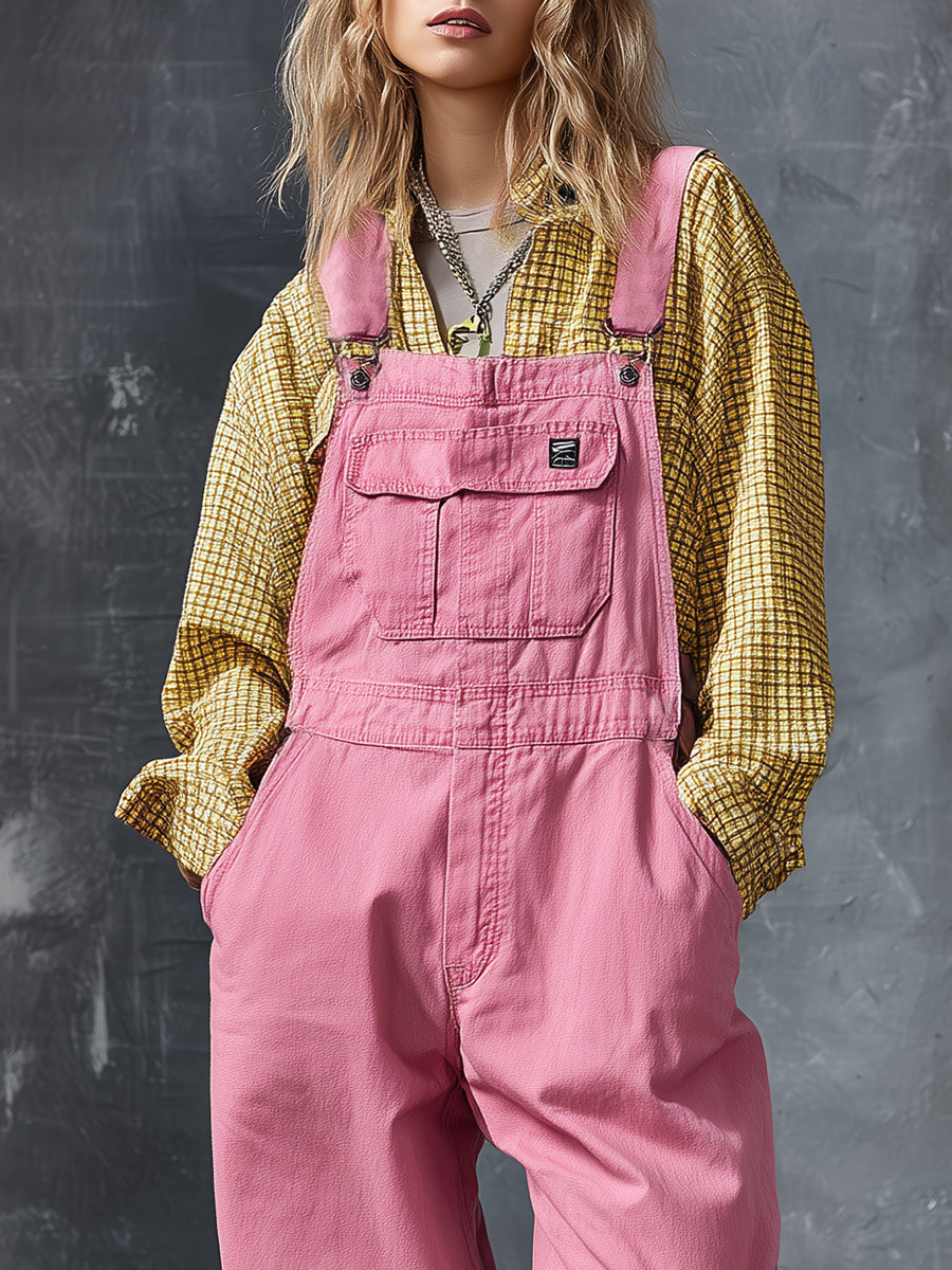 Casual Western Pink Denim Jumpsuit Overalls-S.fashion