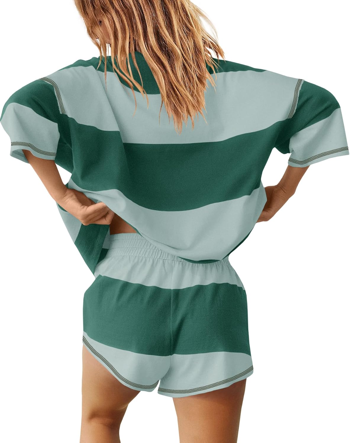 Women's Quarter Zip Color Block Top & Shorts Matching Set-S.fashion
