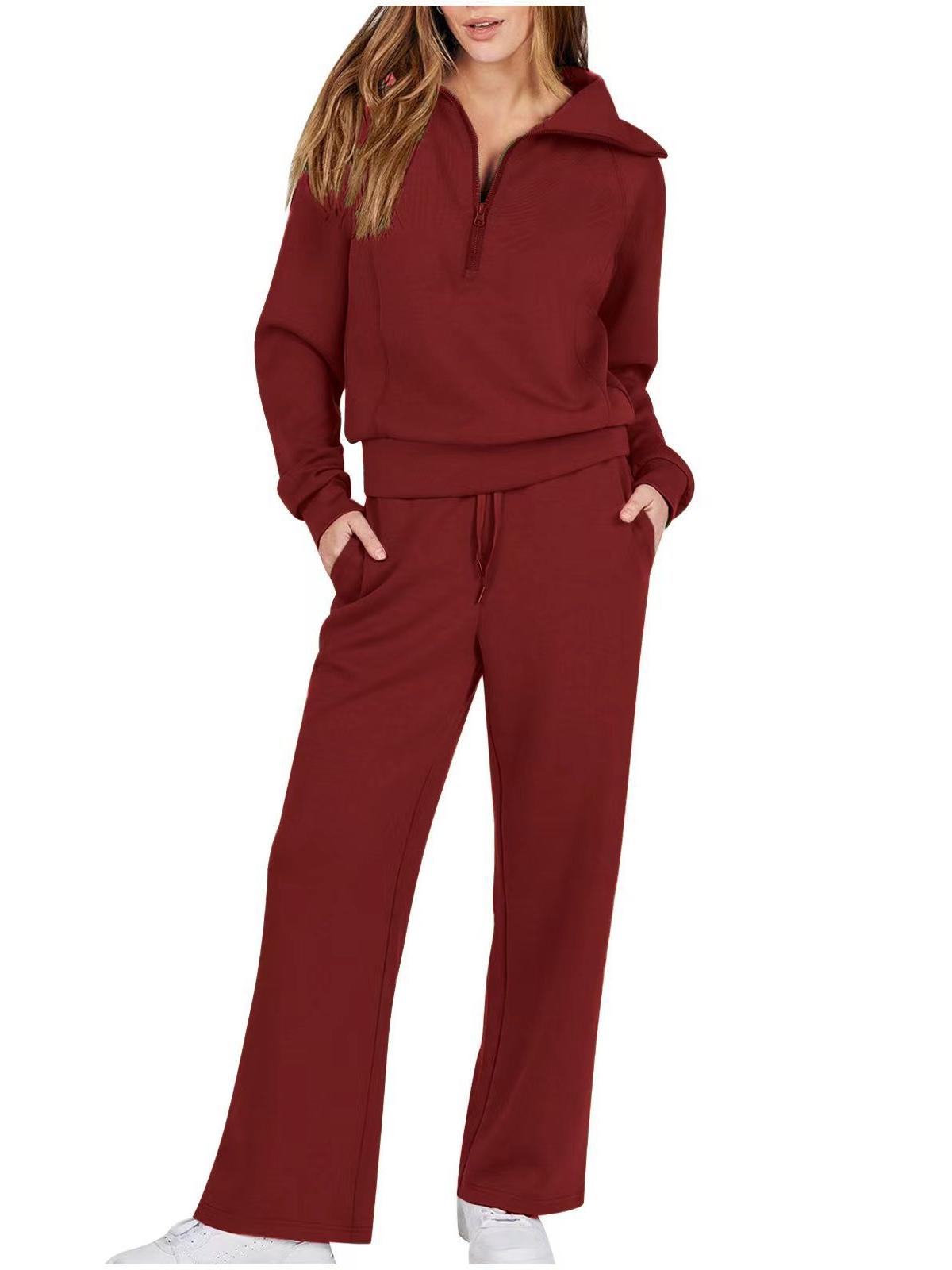 Women's 2 Piece Lounge Matching Set Wide Leg Sweatpant Half Zip Sweatshirt-S.fashion