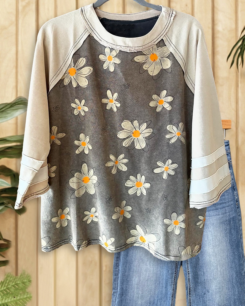 Floral Print Color Block Patchwork Casual Wear Blouse-S.fashion
