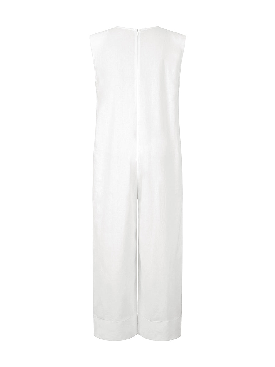 Sleeveless Wide Leg Shoulder Pad Solid Color Jumpsuits-S.fashion