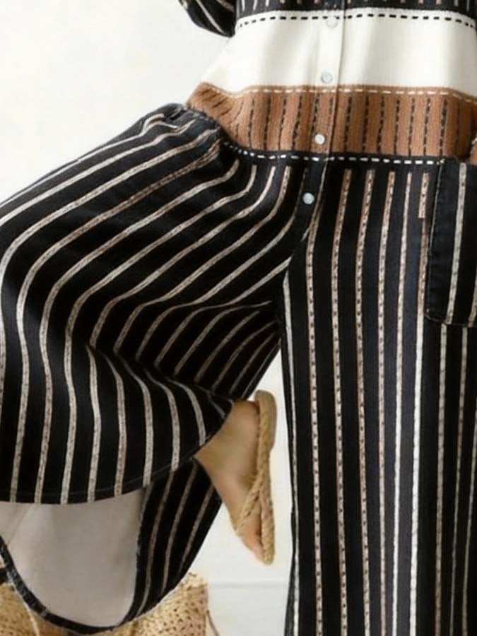 Women'S Casual Striped Color-Block Printed Jumpsuit-S.fashion