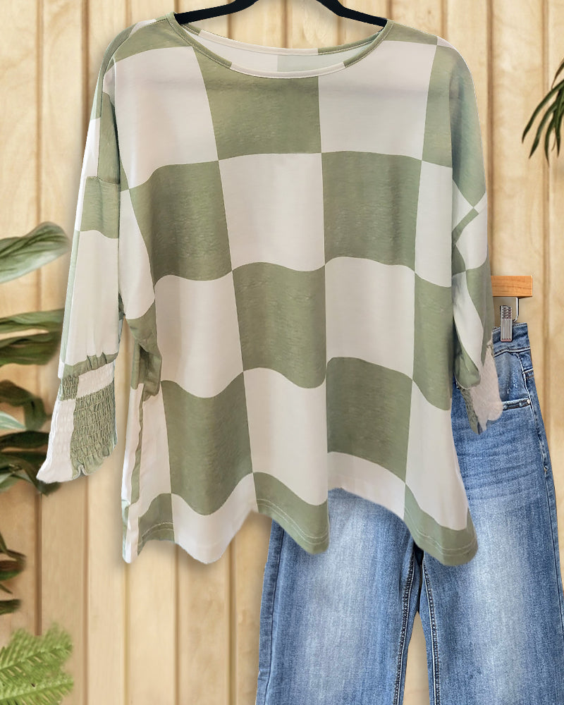 Checked On-trend Round Neck T-Shirt-S.fashion
