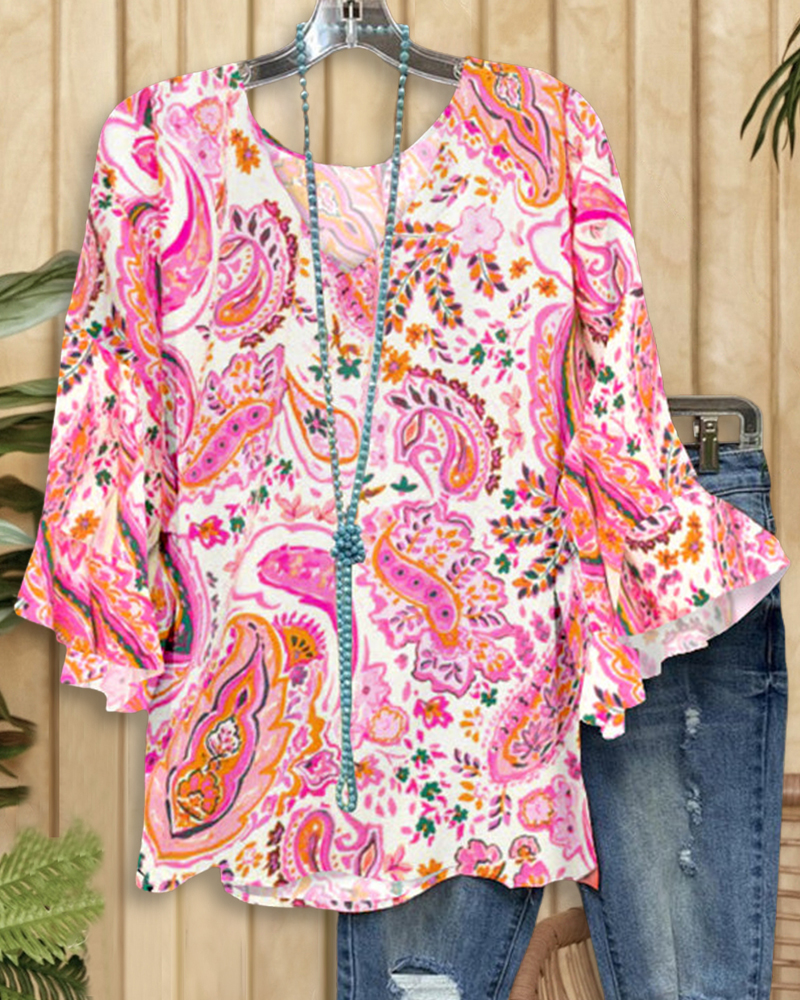 Sweet Antoinette Paisley Print Top-S.fashion
