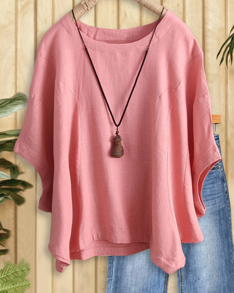 Solid Color Oversized Batwing Sleeve T-Shirt-S.fashion