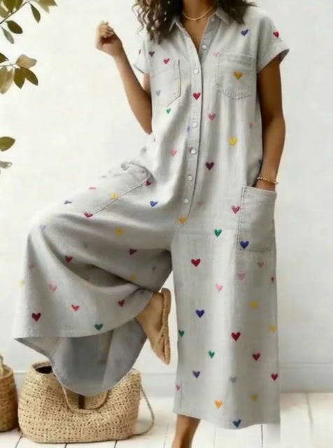 Women'S Casual Jumpsuit With Heart Print-S.fashion