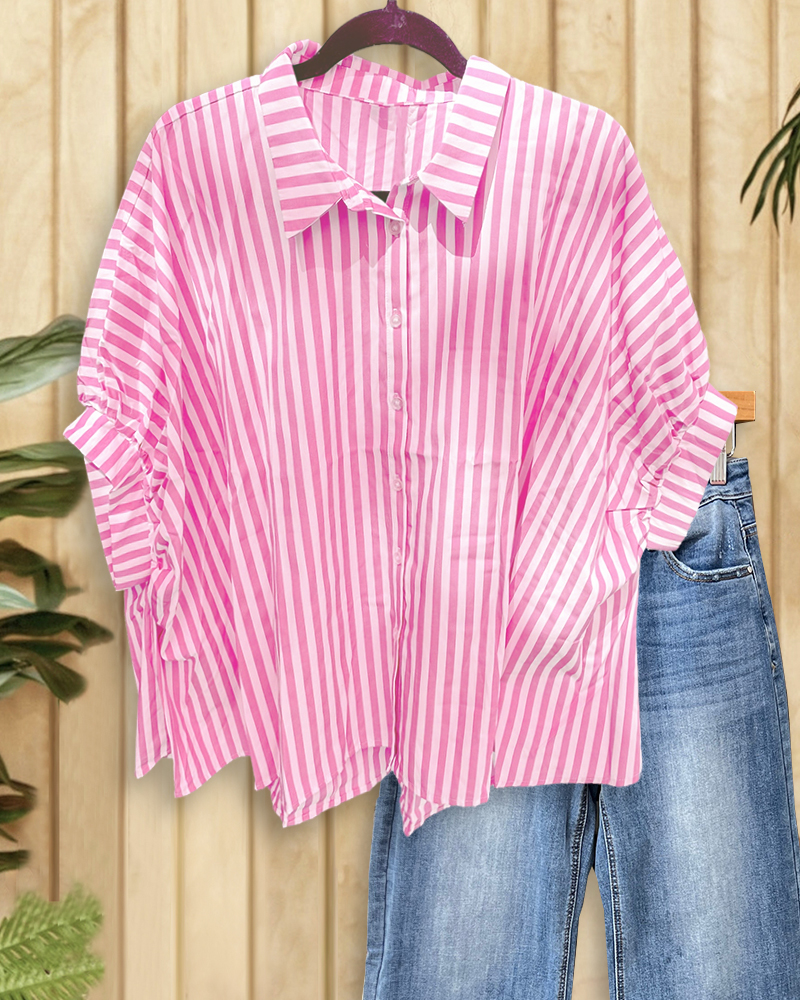 Vertical Striped Feminine Batwing Sleeve Blouse-S.fashion