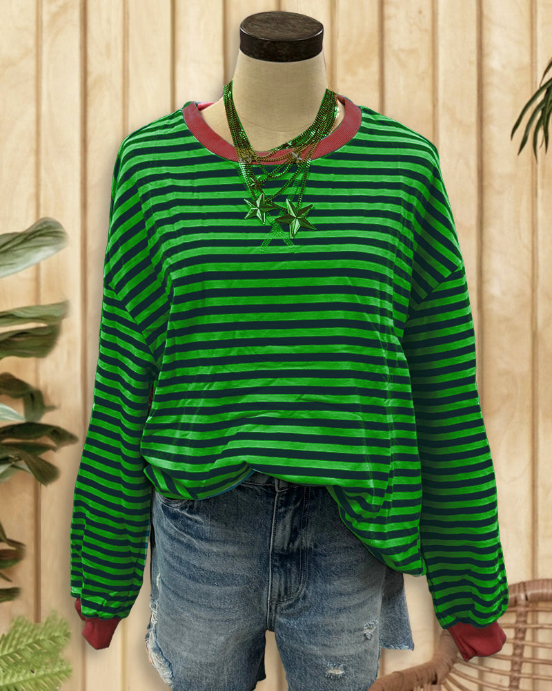 Patchwork Striped On-trend Round Neck Sweatshirt-S.fashion