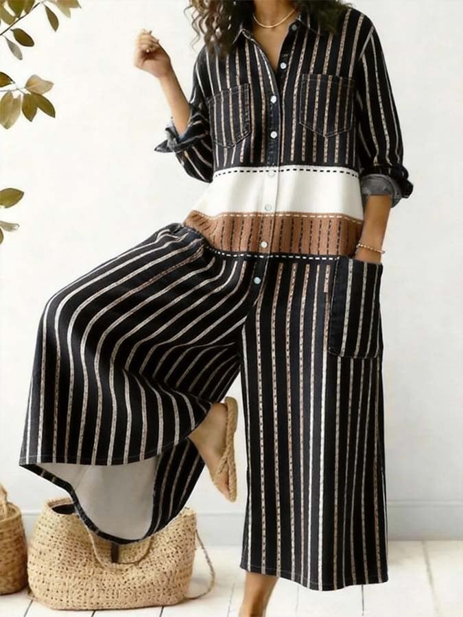 Women'S Casual Striped Color-Block Printed Jumpsuit-S.fashion