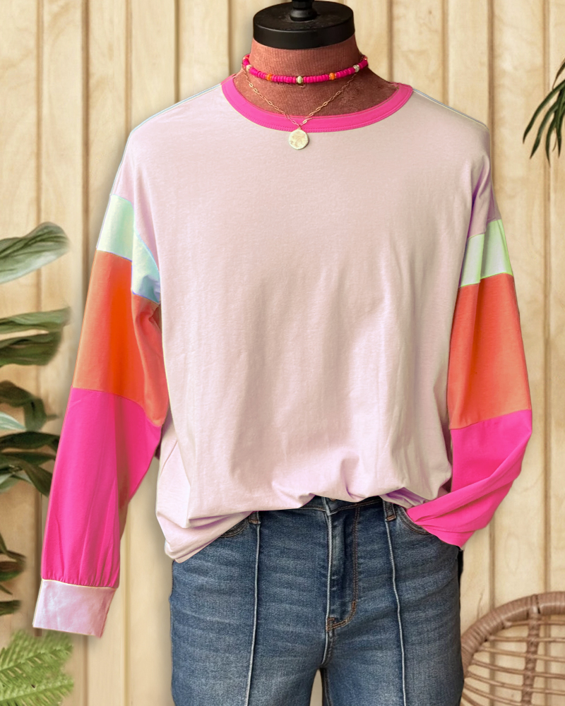 Color Block Classic Round Neck Sweatshirt-S.fashion