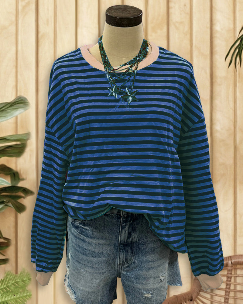 Patchwork Striped On-trend Round Neck Sweatshirt-S.fashion