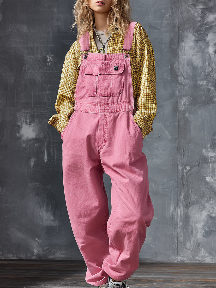 Casual Western Pink Denim Jumpsuit Overalls-S.fashion