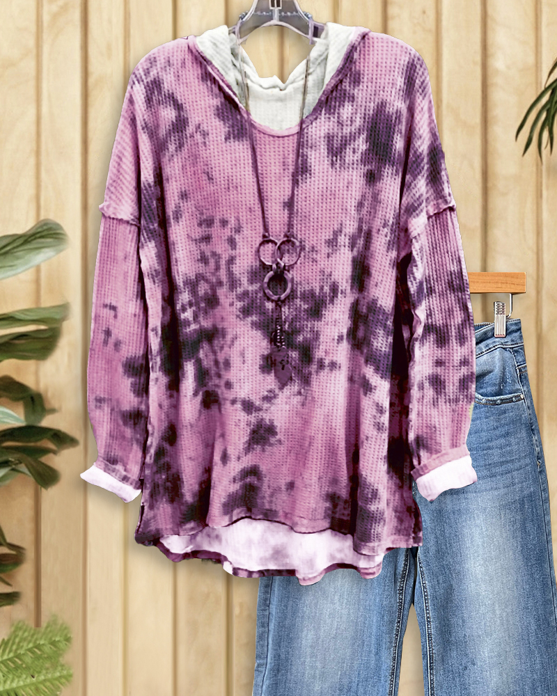 Tie Dye Modern Hooded Waffle Blouse-S.fashion