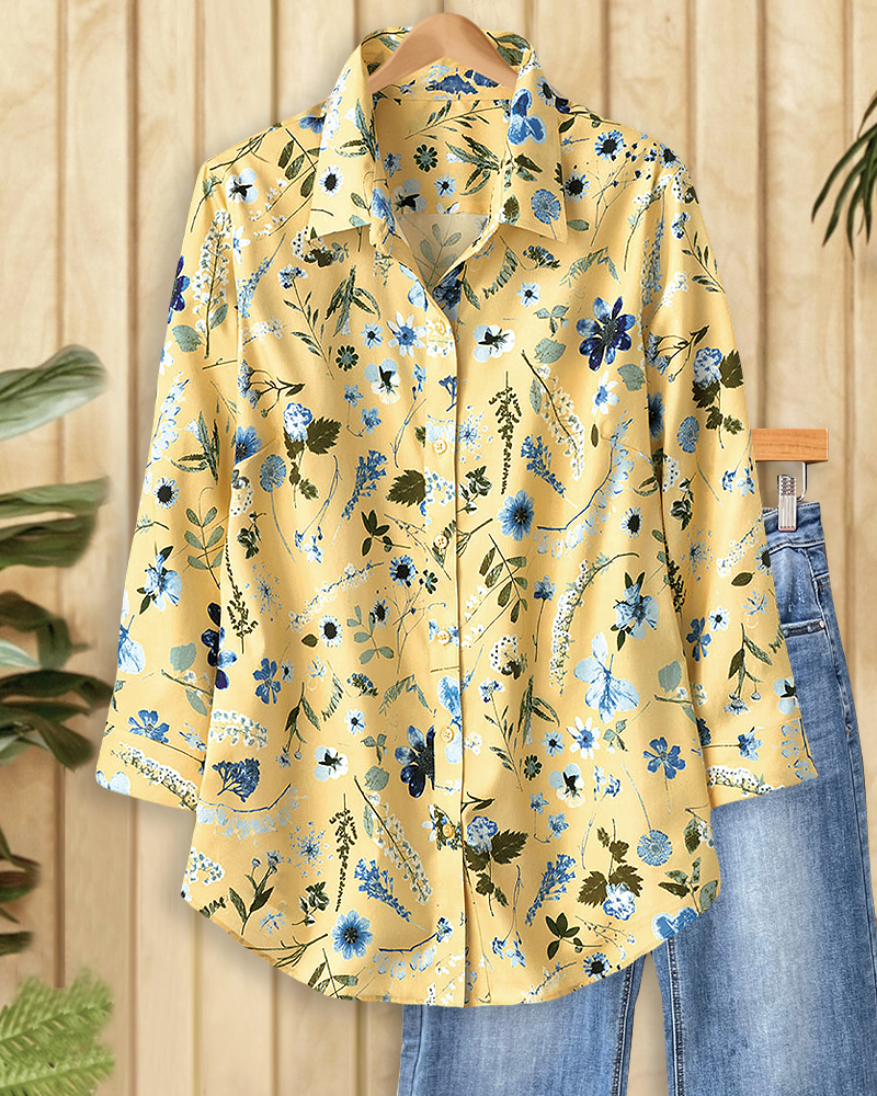 Floral Print Casual Button Down Blouse-S.fashion