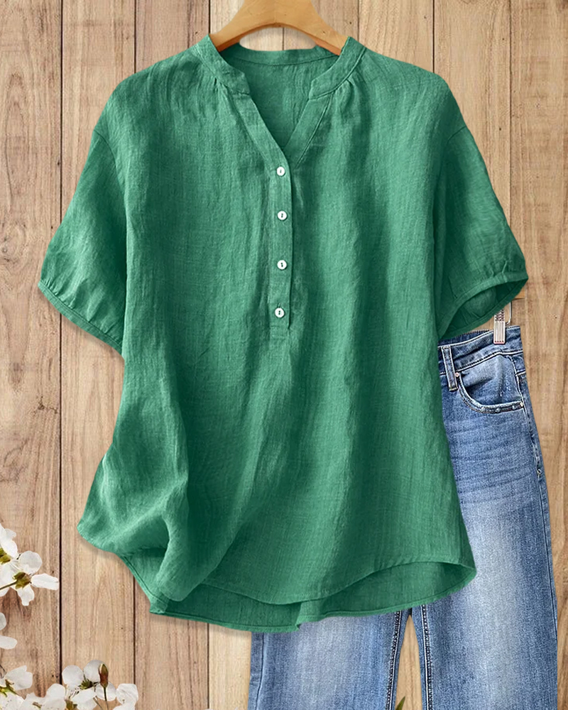 Solid Color V Neck Casual Wear Blouse