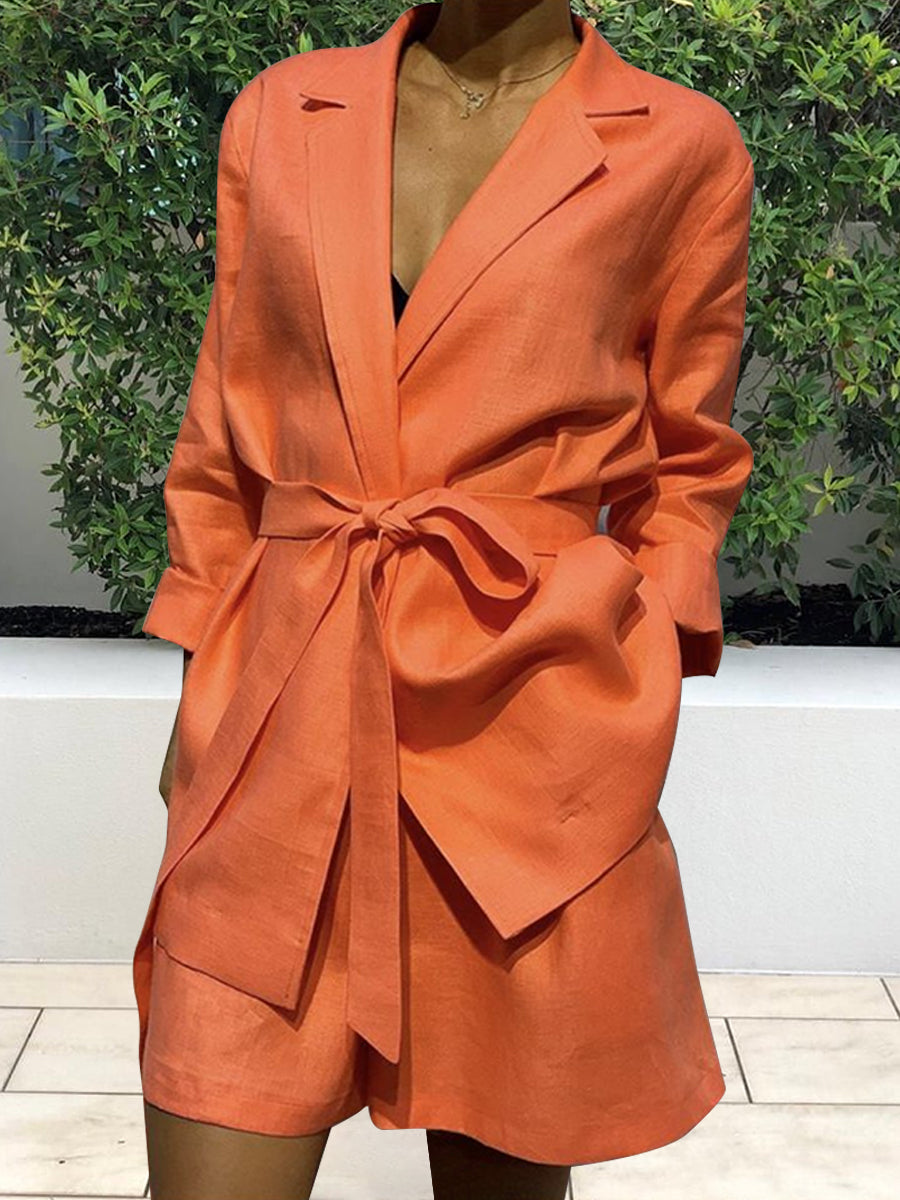 Ladies Solid Color Lace Up Fashion Two-piece Suit-S.fashion