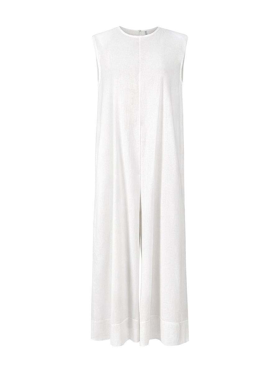 Sleeveless Wide Leg Shoulder Pad Solid Color Jumpsuits-S.fashion
