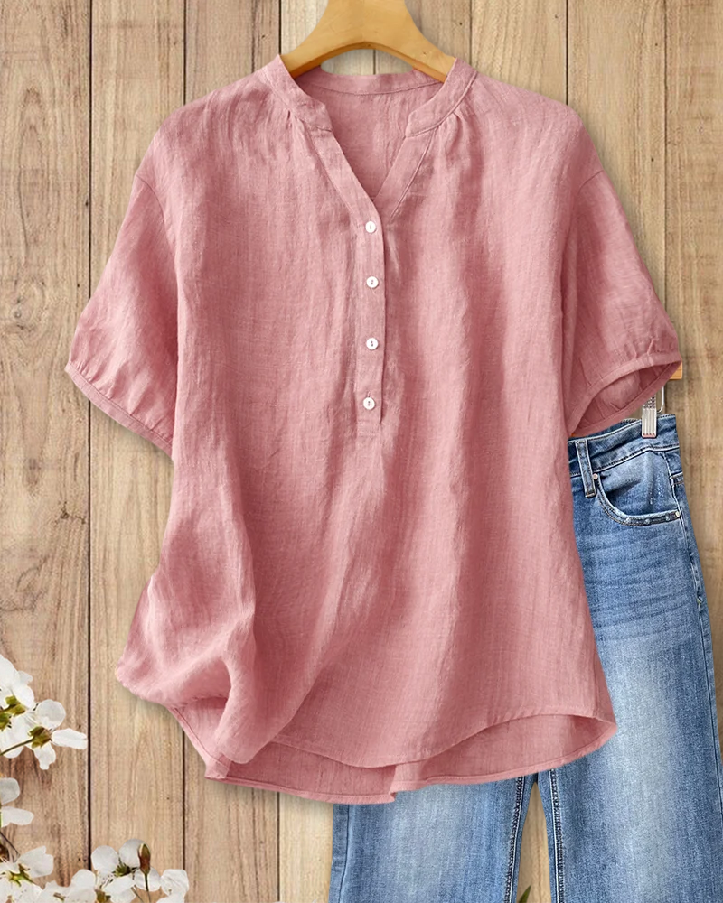 Solid Color V Neck Casual Wear Blouse