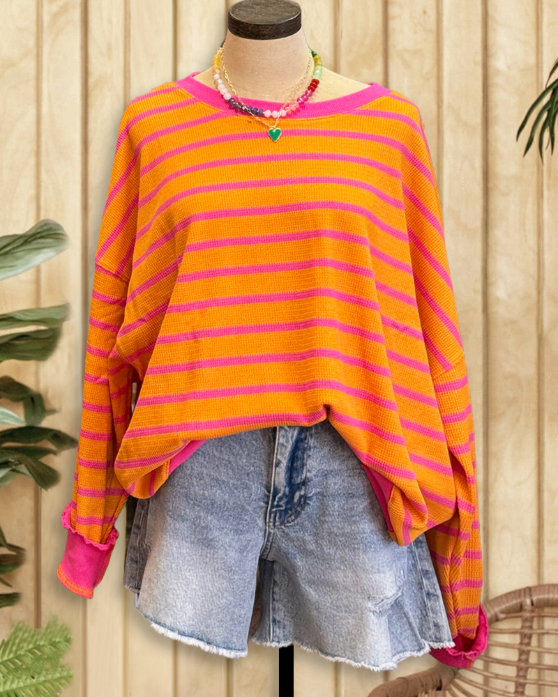 Striped Casual Wear Drop Shoulder Sweatshirt-S.fashion