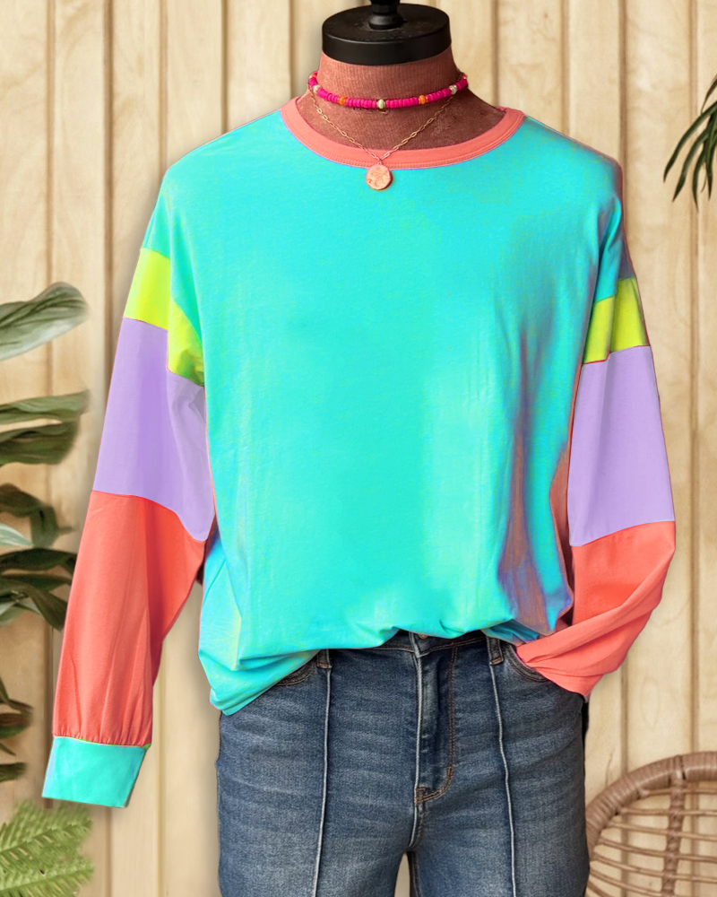 Color Block Classic Round Neck Sweatshirt-S.fashion