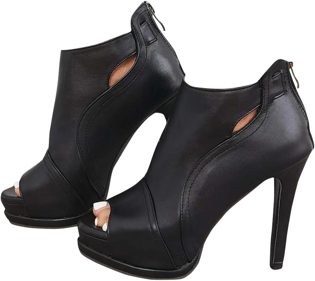 Black Peep Toe Stilettos Platform High Heel Ankle Boots