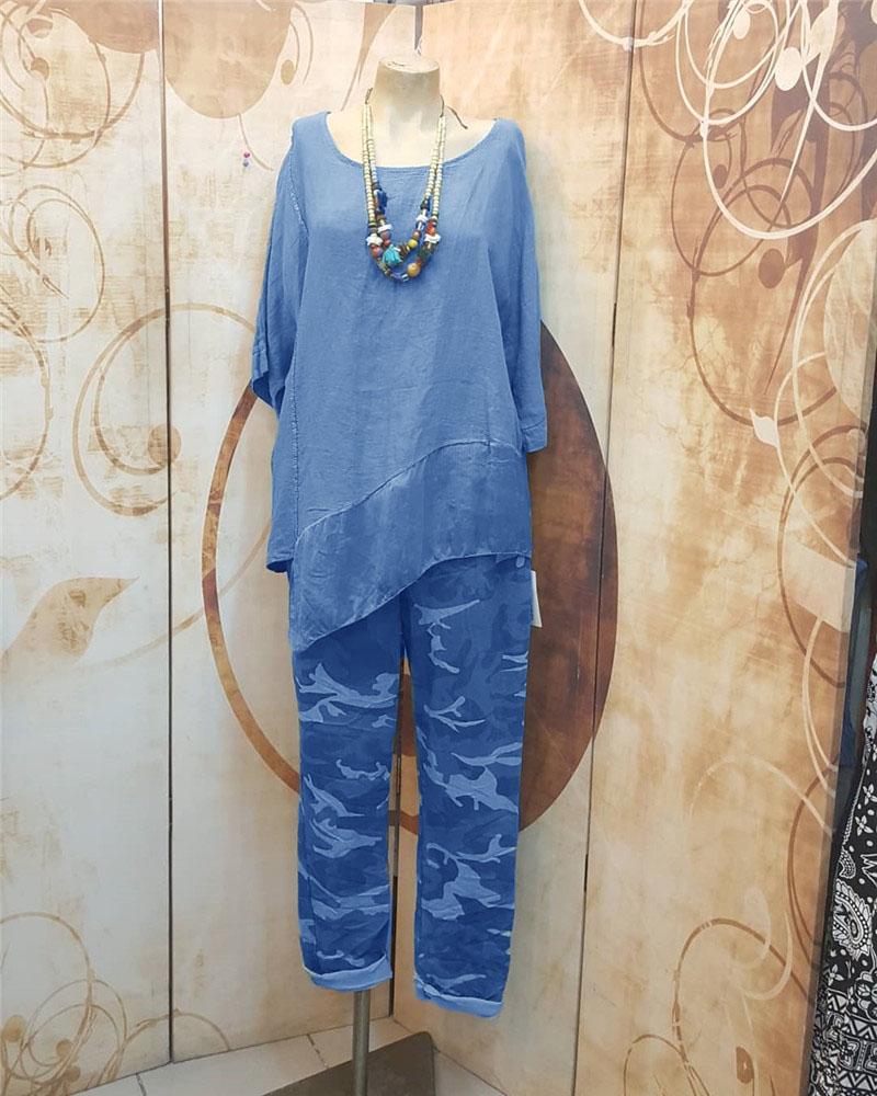 Ladies Round Neck Causal Two Piece Suit-S.fashion