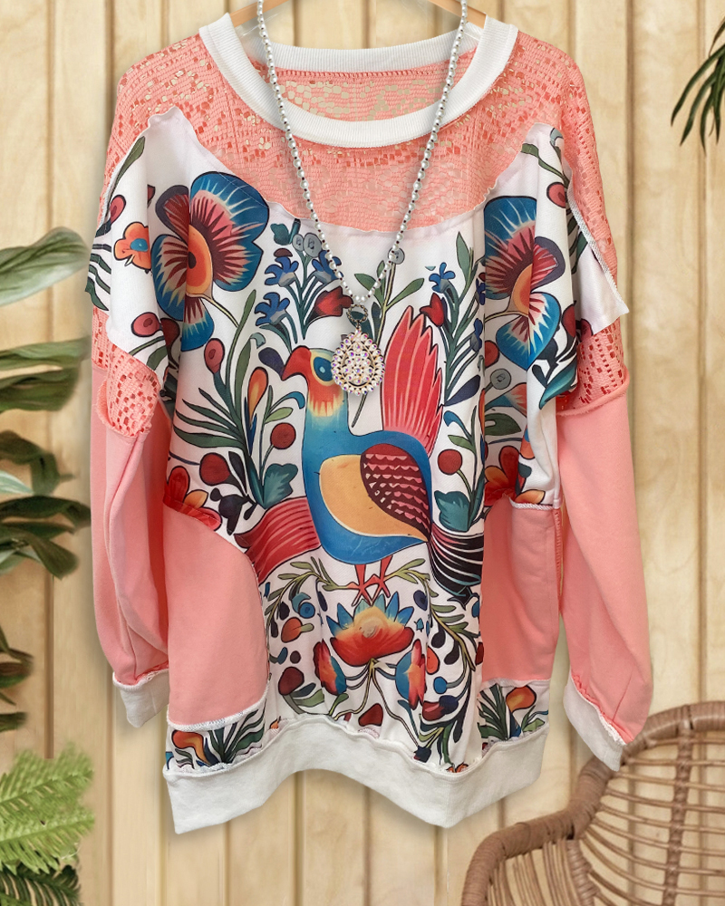 Casual Color Contrast Paneled Graphic Print Sweatshirt-S.fashion