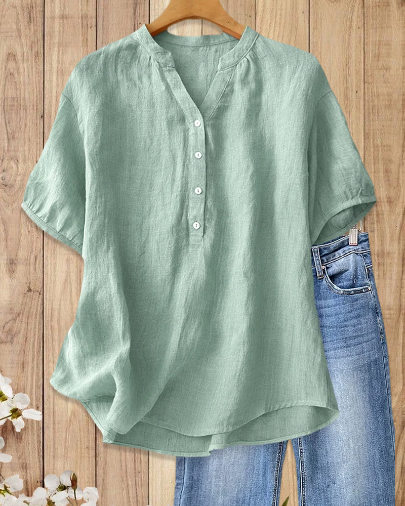 Solid Color V Neck Casual Wear Blouse