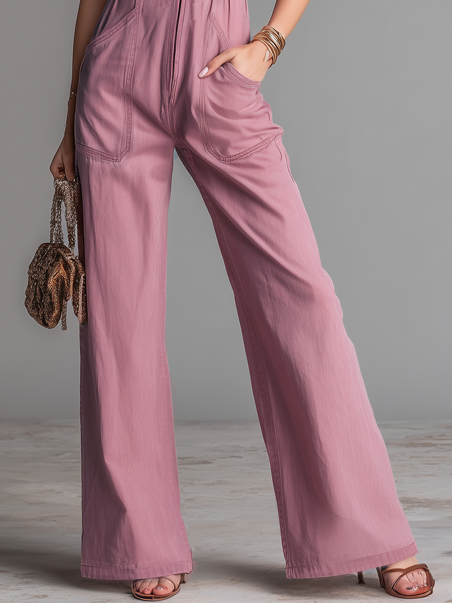 Stylish And Beautiful V-neck Embroidered Zipper Short-sleeved Jumpsuit-S.fashion