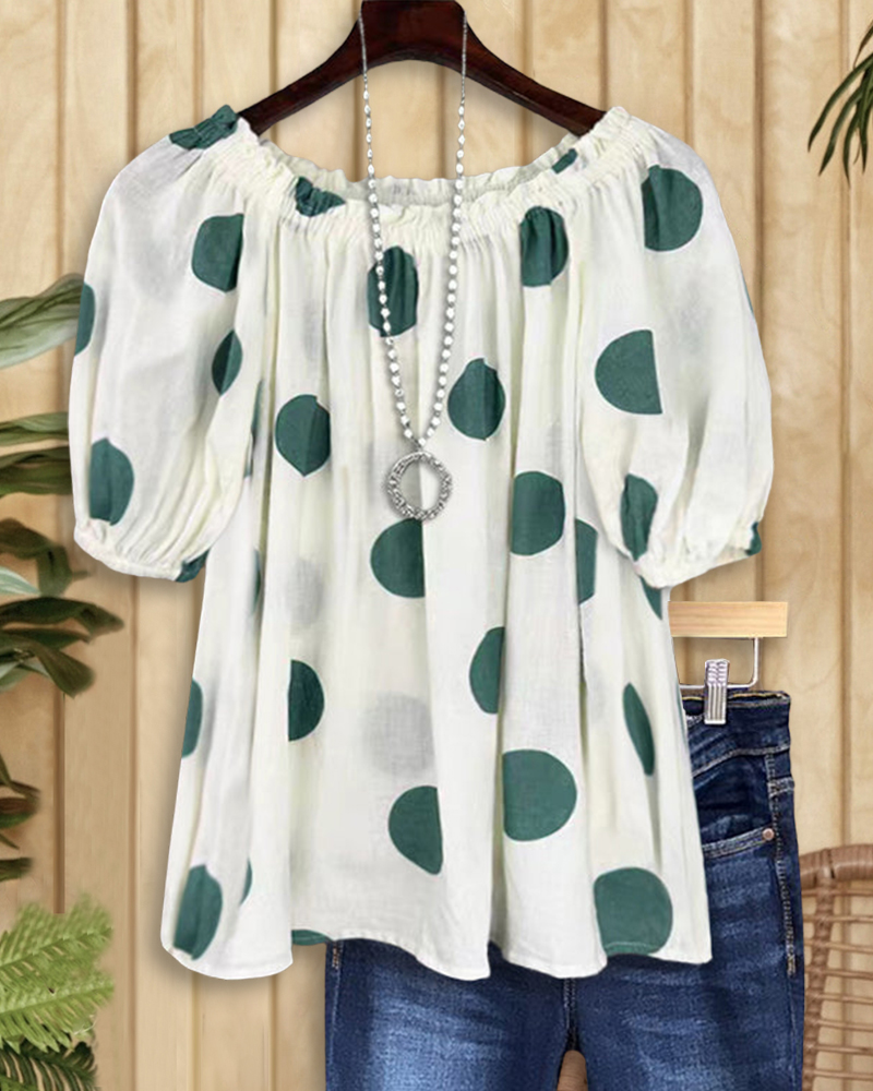 Polka Dot Puff Sleeve Top-S.fashion