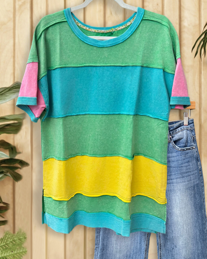 Color Block Bright Seamed Detail Drop-Shoulder Shirt-S.fashion