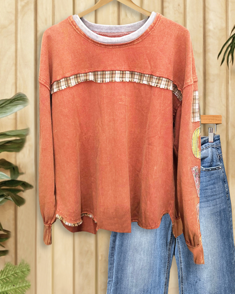 Patchwork Cozy Letter Applique Sweatshirt-S.fashion