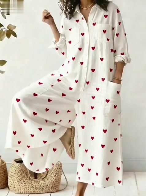 Women'S Casual Jumpsuit With Heart Print-S.fashion