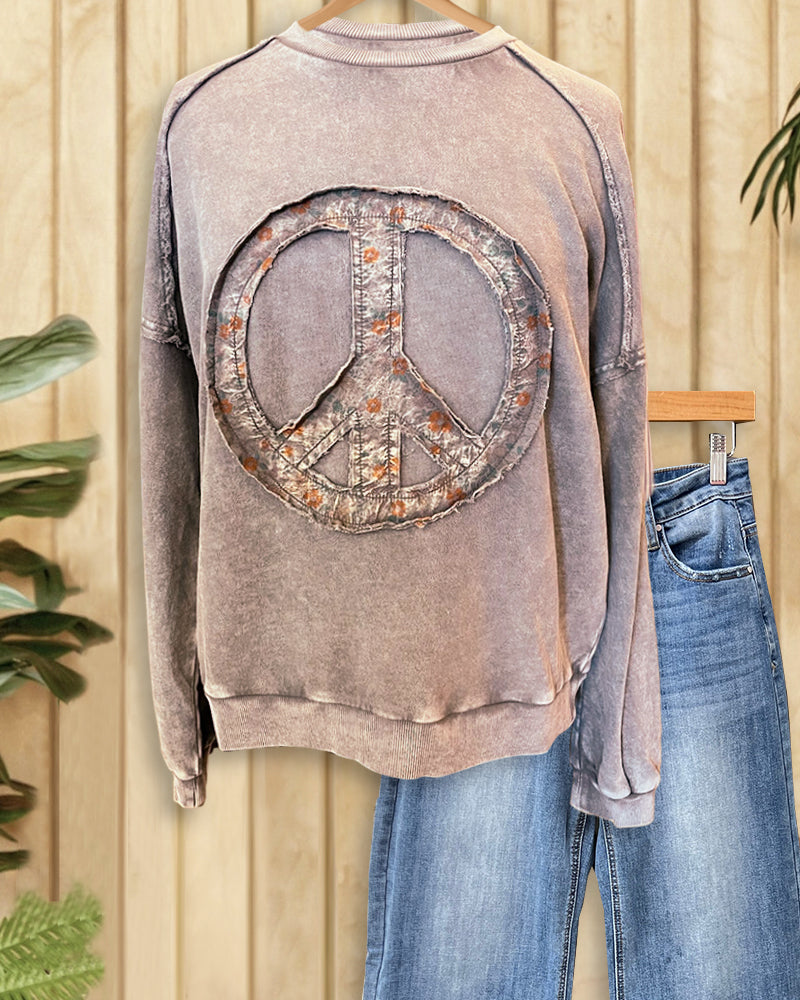 Peace Applique On-trend Round Neck Sweatshirt-S.fashion