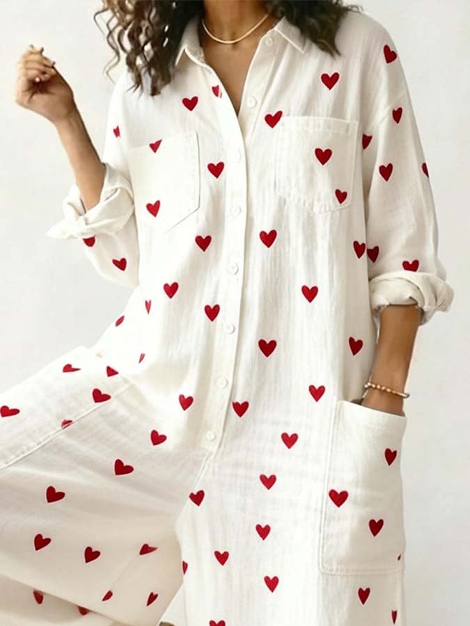 Women'S Casual Jumpsuit With Heart Print-S.fashion