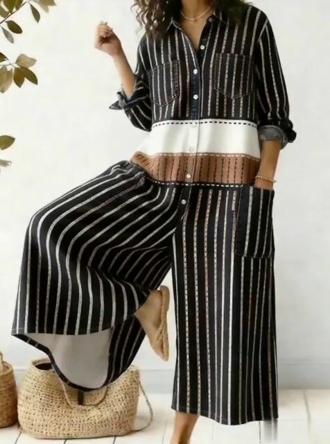 Women'S Casual Striped Color-Block Printed Jumpsuit-S.fashion