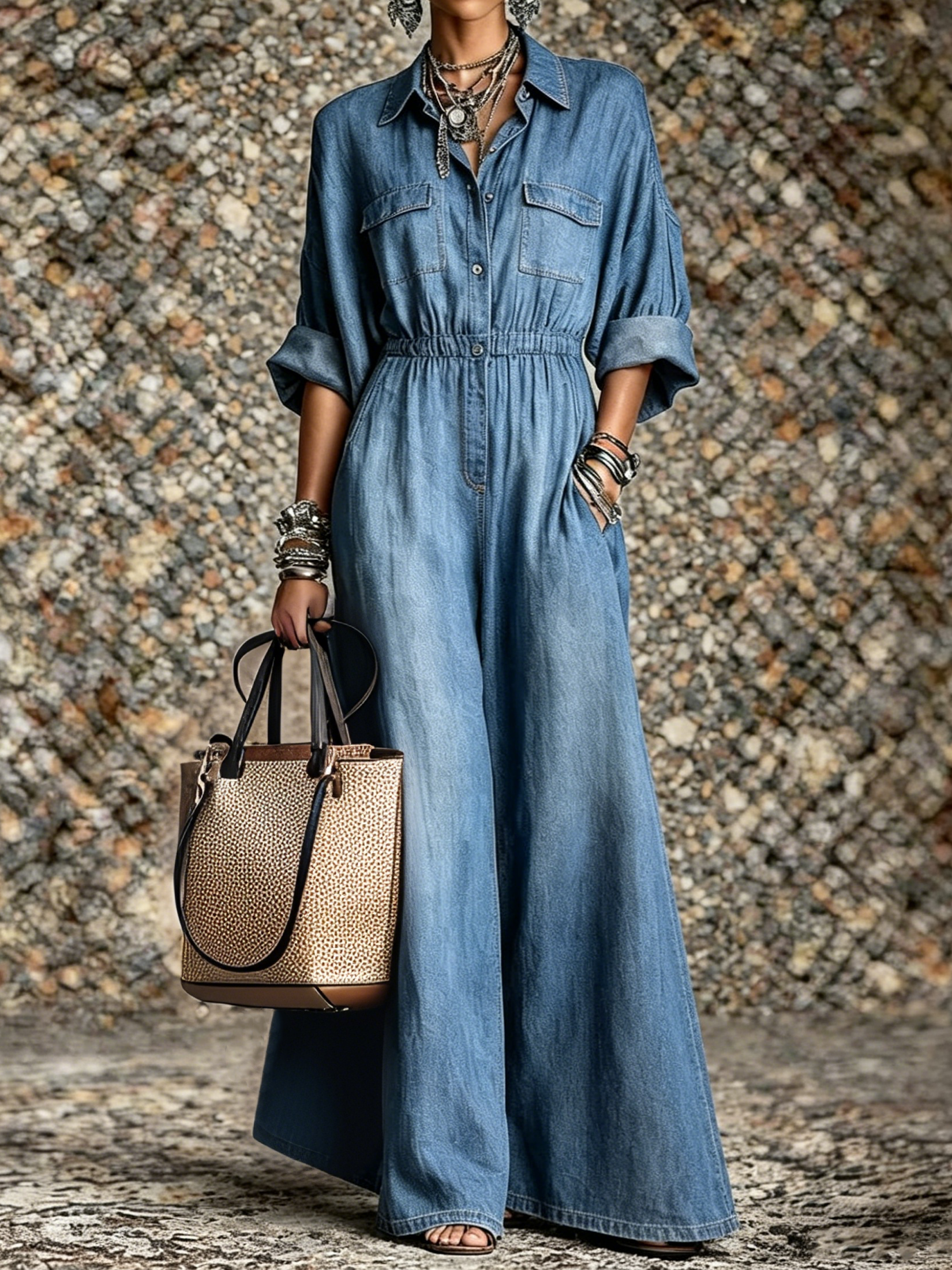 Women's Casual Long-sleeved Waist-cinching Pocket Jumpsuit-S.fashion