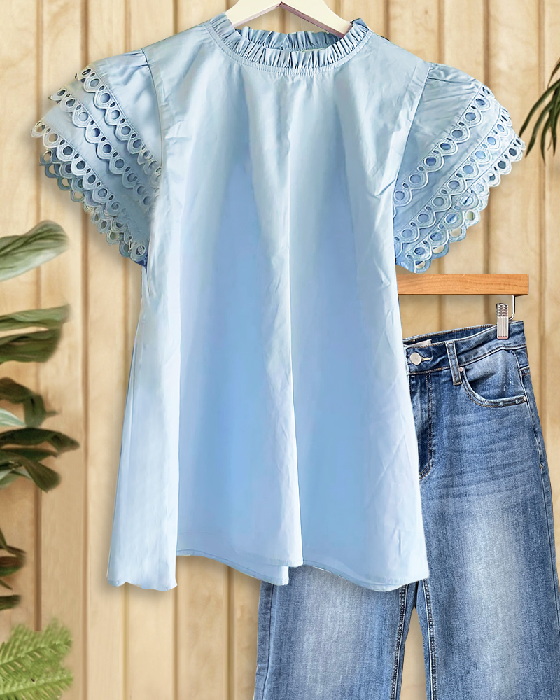 Solid Color Tiered Sleeve Romantic T-Shirt-S.fashion