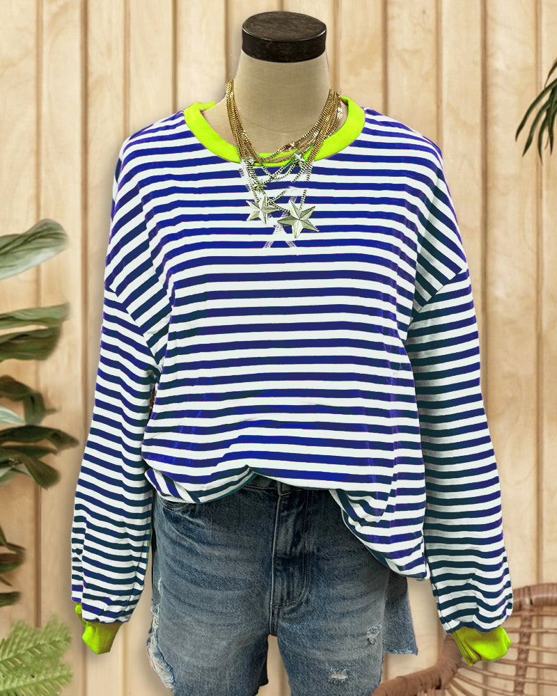 Patchwork Striped On-trend Round Neck Sweatshirt-S.fashion