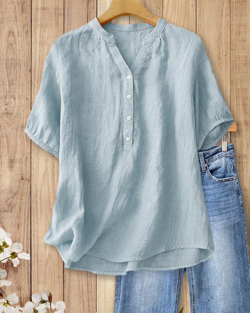 Solid Color V Neck Casual Wear Blouse