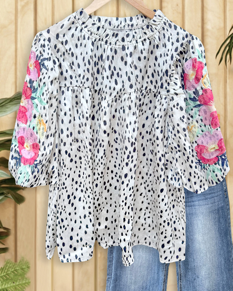 Floral Print Animal Print Puff Sleeve Modern Blouse-S.fashion