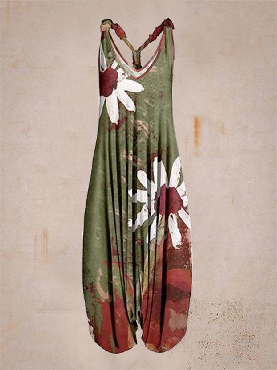 Women Summer Pattern Sleeveless Harem Jumpsuit-S.fashion
