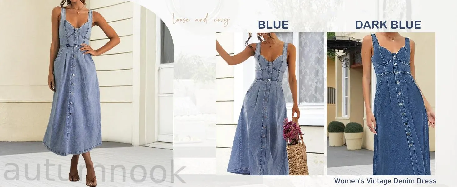 utcoco Women's Sleeveless Denim Midi Dress, Slim-Fit Button-Down Casual Fashion Apparel for Ladies, Style